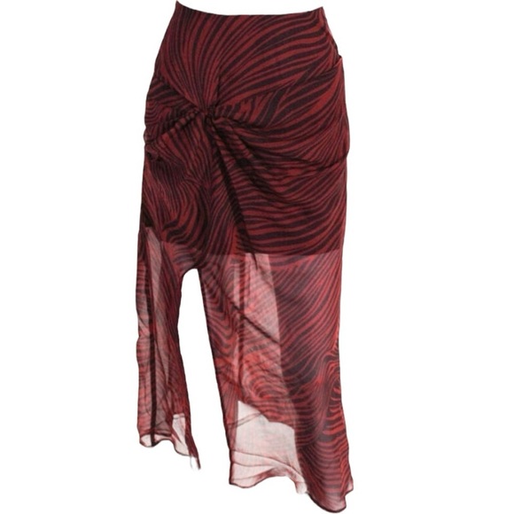 The Fifth Label Region Chiffon Twisted Front Hi Low Animal Print MIDI Skirt XS - Picture 5 of 7